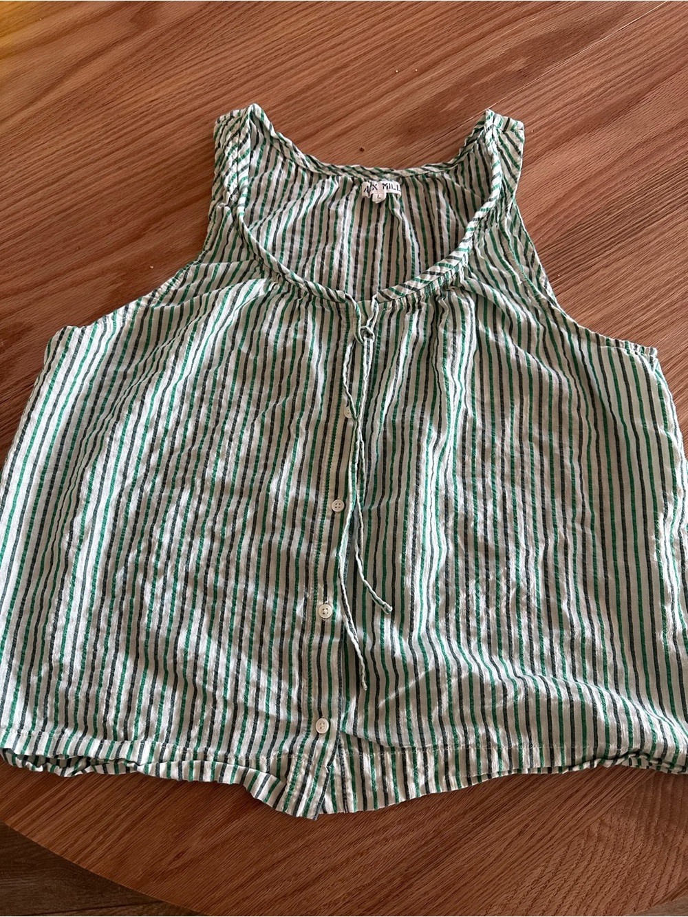 Alex Mill Green and White Striped Sleeveless Button Tank